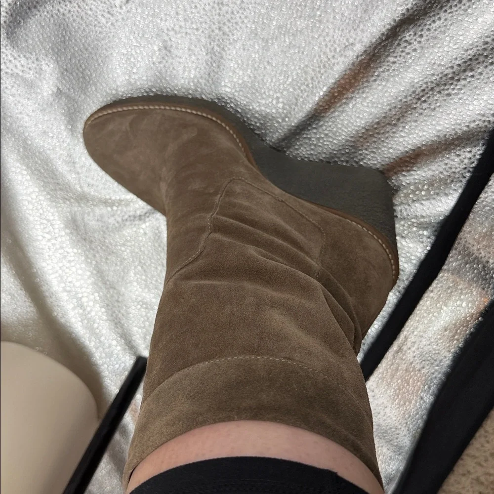 AQUAITALIA Viola Weatherproof Suede Leather Wedge Boot 8.5 Taupe/Grey VGC!